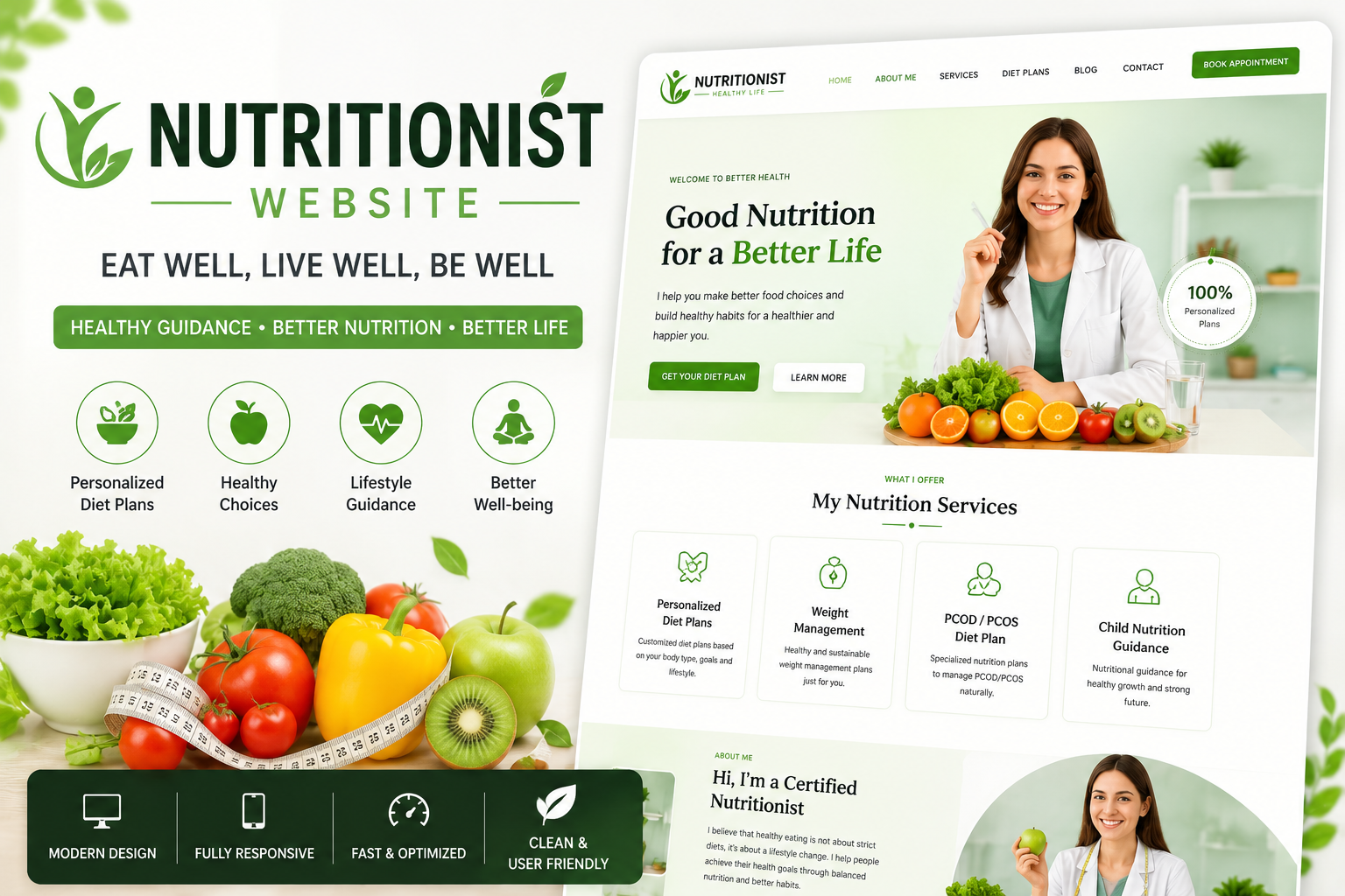 Nutritionist Website – Healthy Lifestyle &amp; Diet Planner Static Website